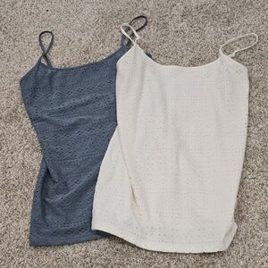 LOFT Slate Blue And Off White Spaghetti Strap Tanks